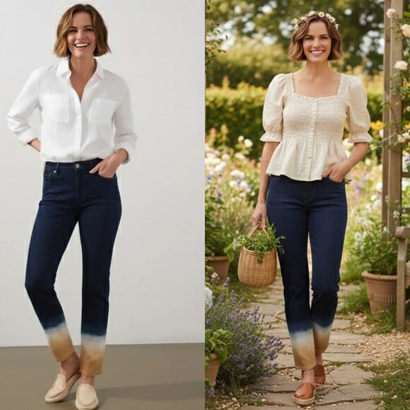 NEW Chico’s So Slimming Girlfriend Ombre Dip Dye Ankle Jeans Dark Wash Firming 6 - Picture 1 of 8